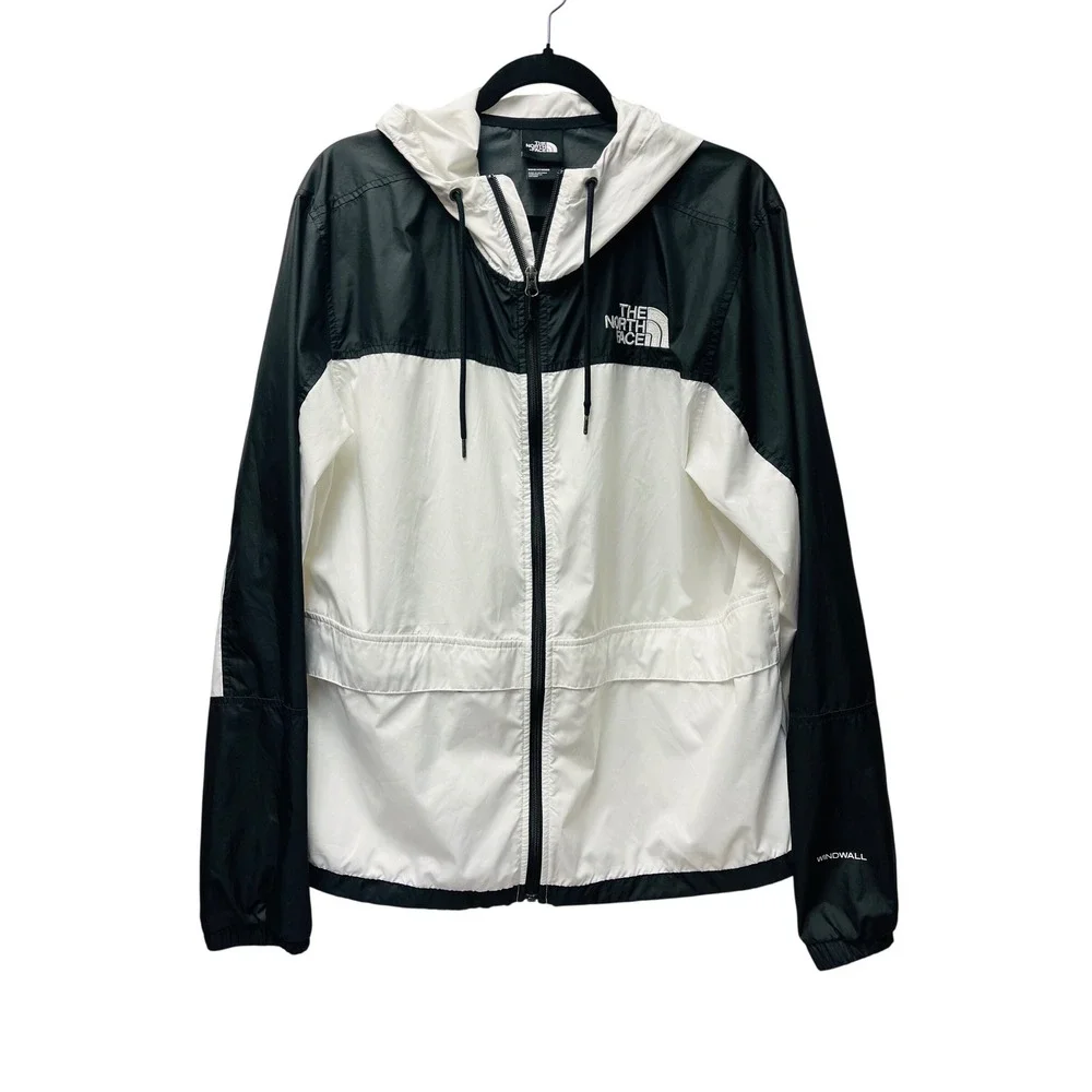 The North Face WindWall Windbreaker Jacket Mens Large Black White Hooded Zip